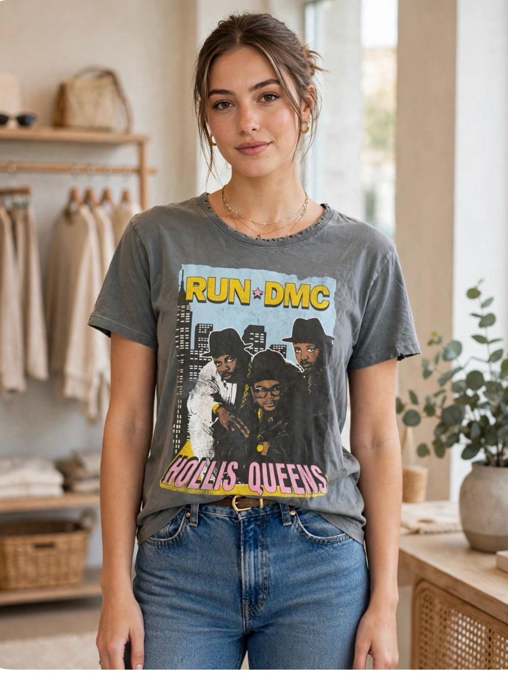 Recycled Karma Run DMC Graphic Tee - Size XS Gray